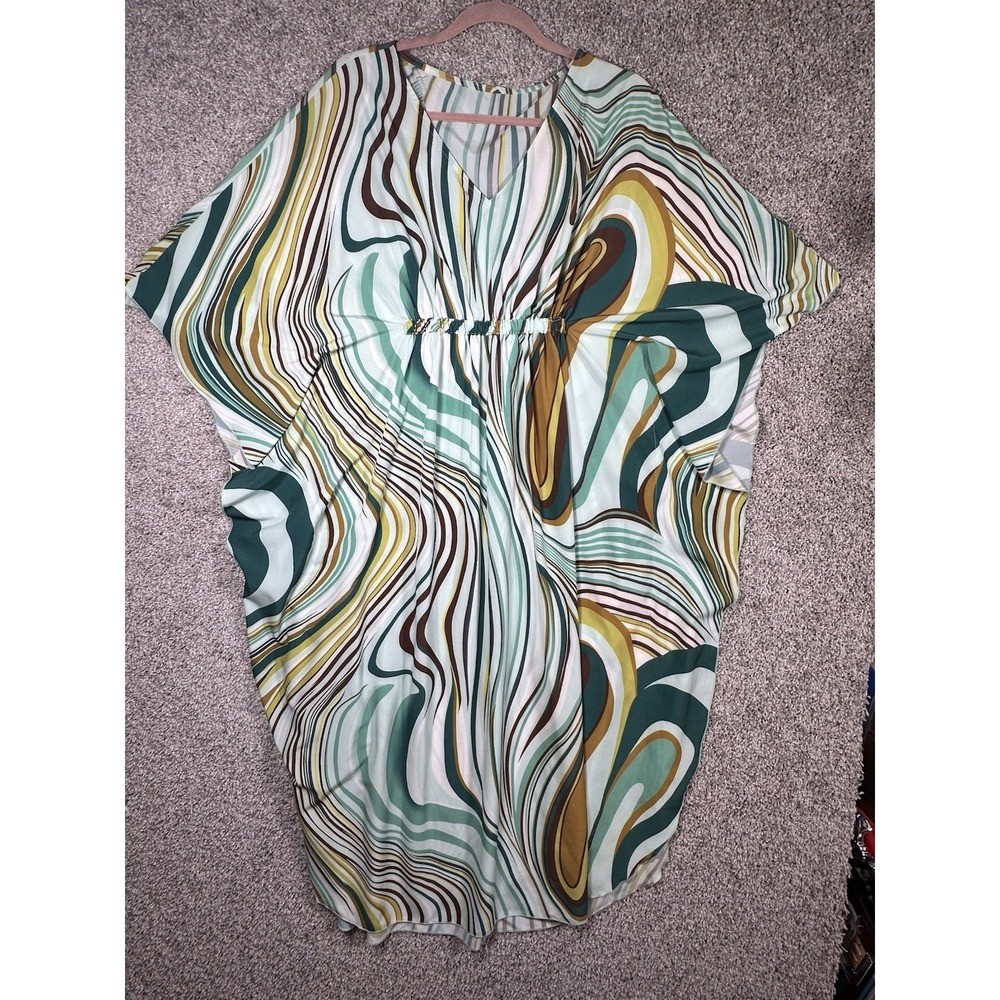 Moss Rose Kaftan Maxi Dress Swimsuit Cover Up V Neck One‎ Size